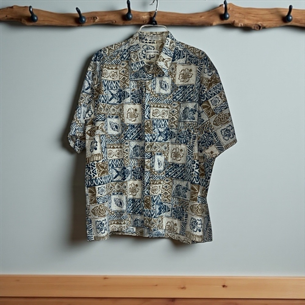 Pierre Cardin‎ Men's Casual Button Blue and Brown Down Shirt Size XL